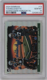 Bryce Young/Xavier Legette from the 2024 Donruss set graded by PSA and given an overall grade of 10.