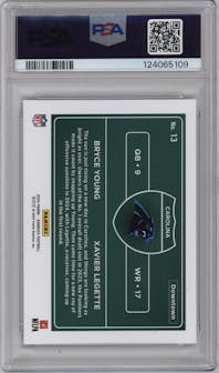 Bryce Young/Xavier Legette from the 2024 Donruss set graded by PSA and given an overall grade of 10.