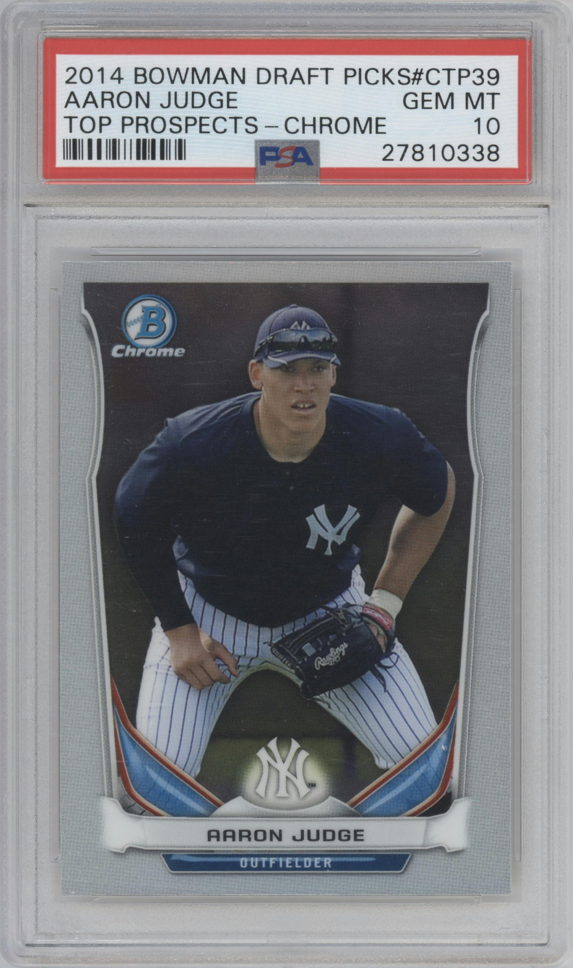 Aaron Judge from the 2014 Bowman Draft  set graded by PSA and given an overall grade of 10.