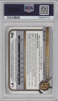 Jackson Merrill from the 2022 Bowman Chrome set graded by PSA and given an overall grade of 9.