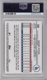 Shohei Ohtani from the 2024 Topps Chrome Sapphire set featuring a Orange parallel graded by PSA and given an overall grade of 9.