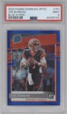 Joe Burrow from the 2020 Panini Donruss Optic set featuring a Hyper Blue  parallel graded by PSA and given an overall grade of 9.