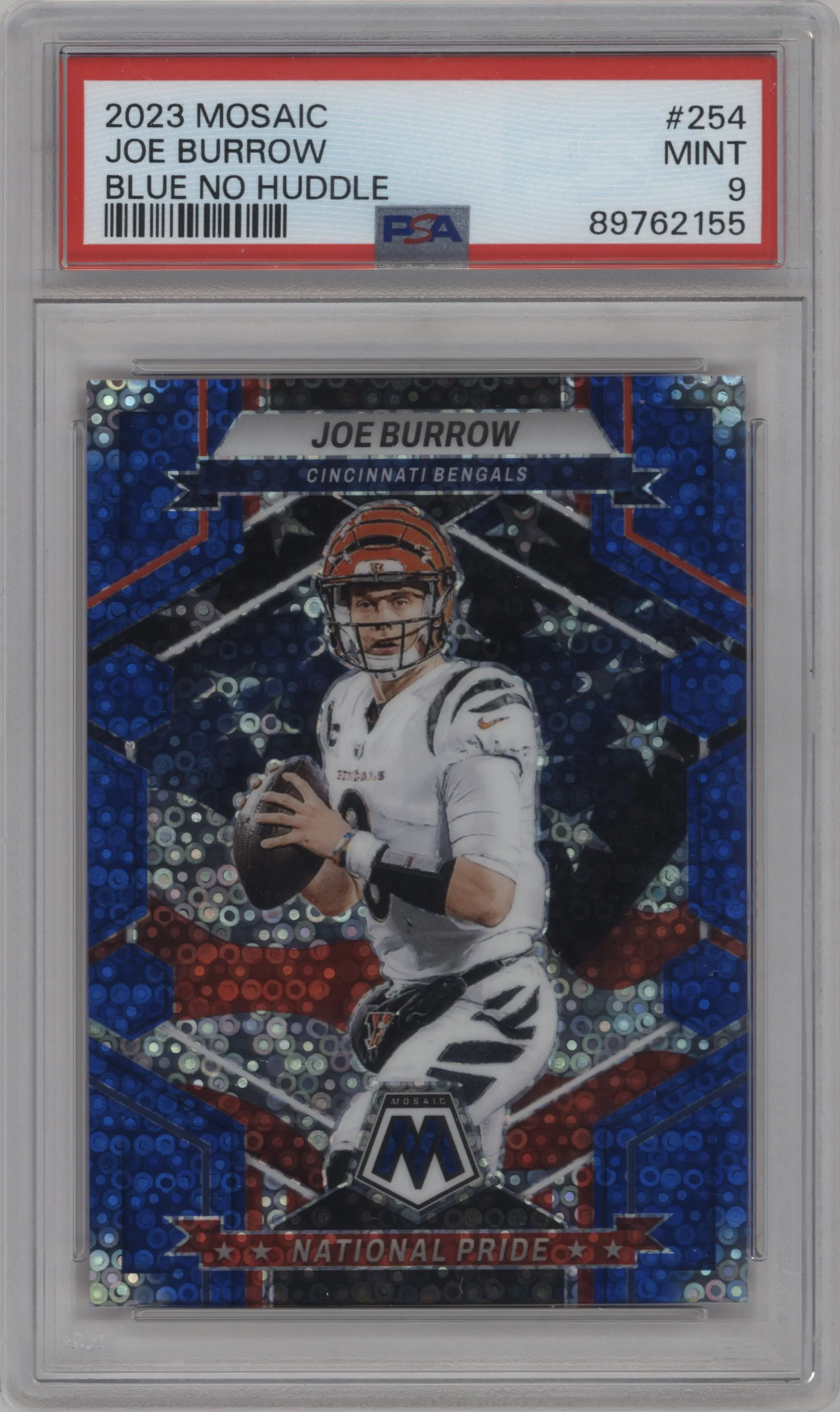 2023 Panini Mosaic Joe Burrow No Huddle Blue #254 PSA 9
