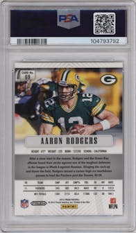 Aaron Rodgers from the 2012 Panini Prizm set featuring a Prizm parallel graded by PSA and given an overall grade of 10.