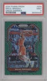 Mikal Bridges from the 2020-21 Panini Prizm set featuring a Green Shimmer parallel graded by PSA and given an overall grade of 9.