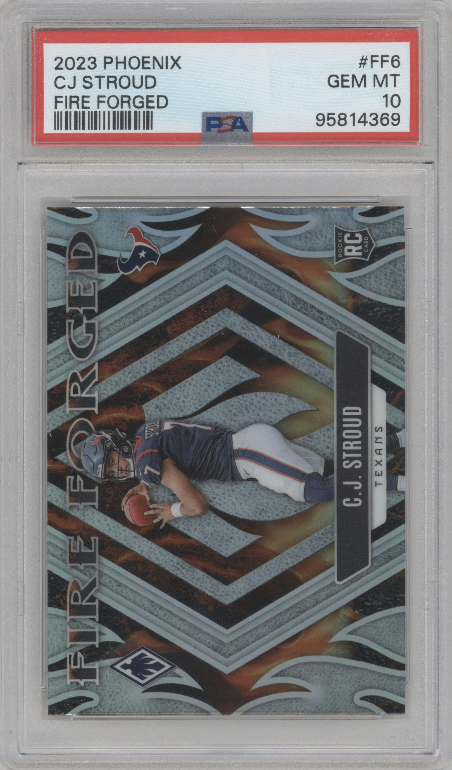 C.J. Stroud from the 2023 Panini Phoenix set graded by PSA and given an overall grade of 10.