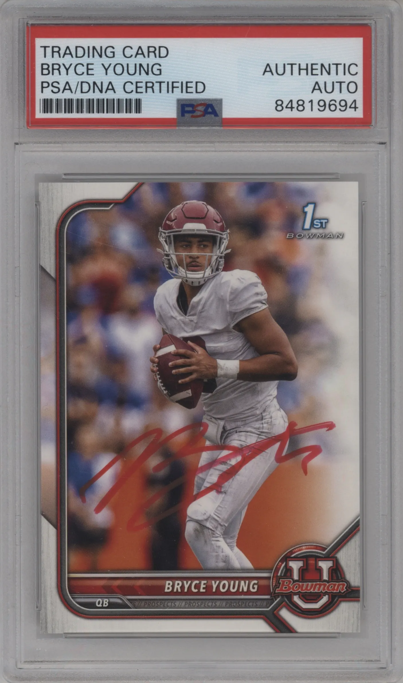 2021 Bowman University Bryce Young PSA AUTHENTIC #4 PSA
