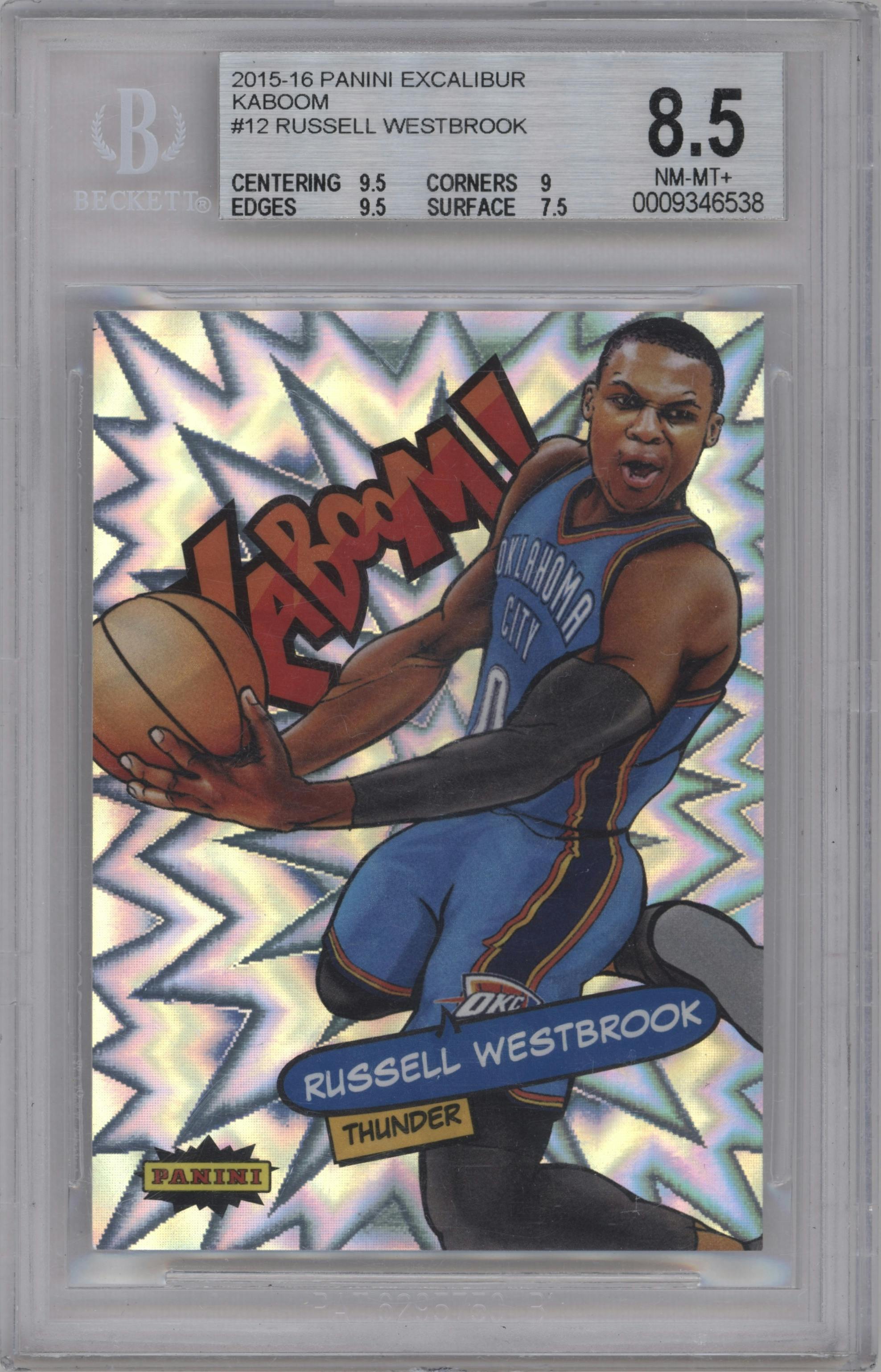 Russell Westbrook from the 2015-16 Panini Excalibur set graded by Beckett and given an overall grade of 8.5.