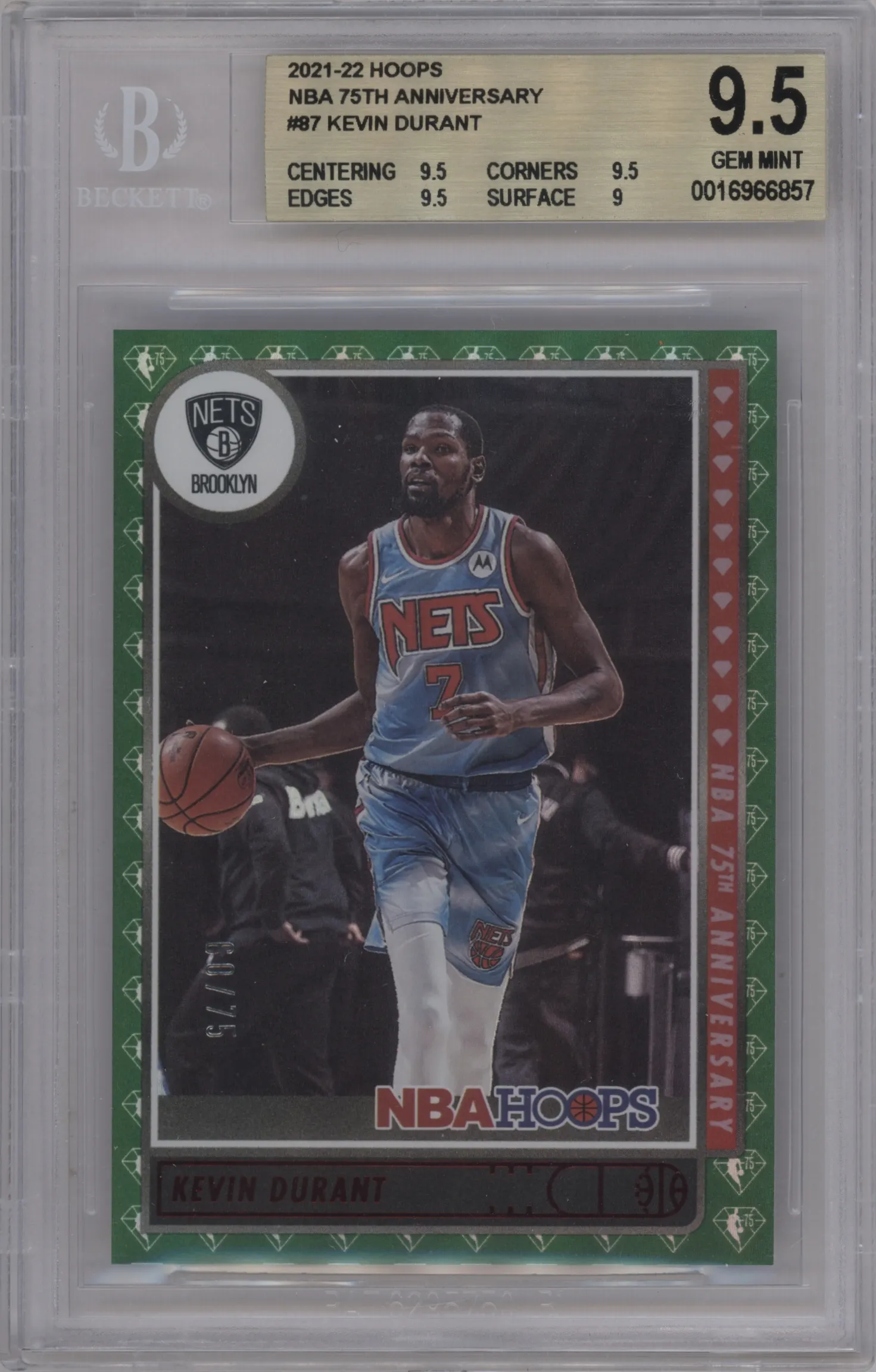 2021 Panini NBA Hoops Kevin Durant 75th Anniversary #87 BGS 9.5