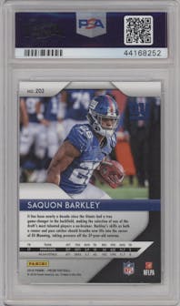 Saquon Barkley from the 2018 Panini Prizm set graded by PSA and given an overall grade of 10.