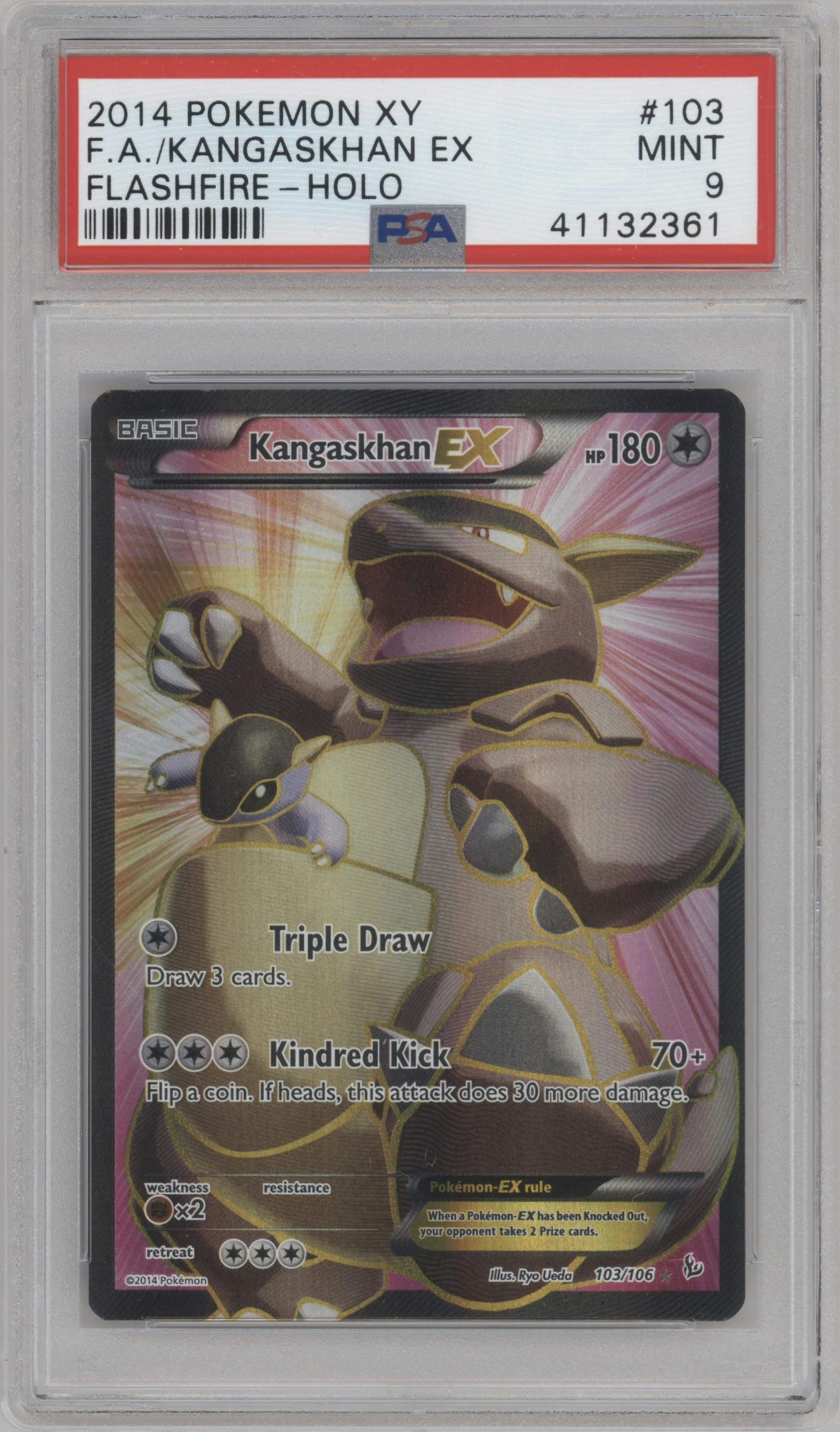 Kangaskhan Ex from the 2014 Pokemon XY set graded by PSA and given an overall grade of 9.