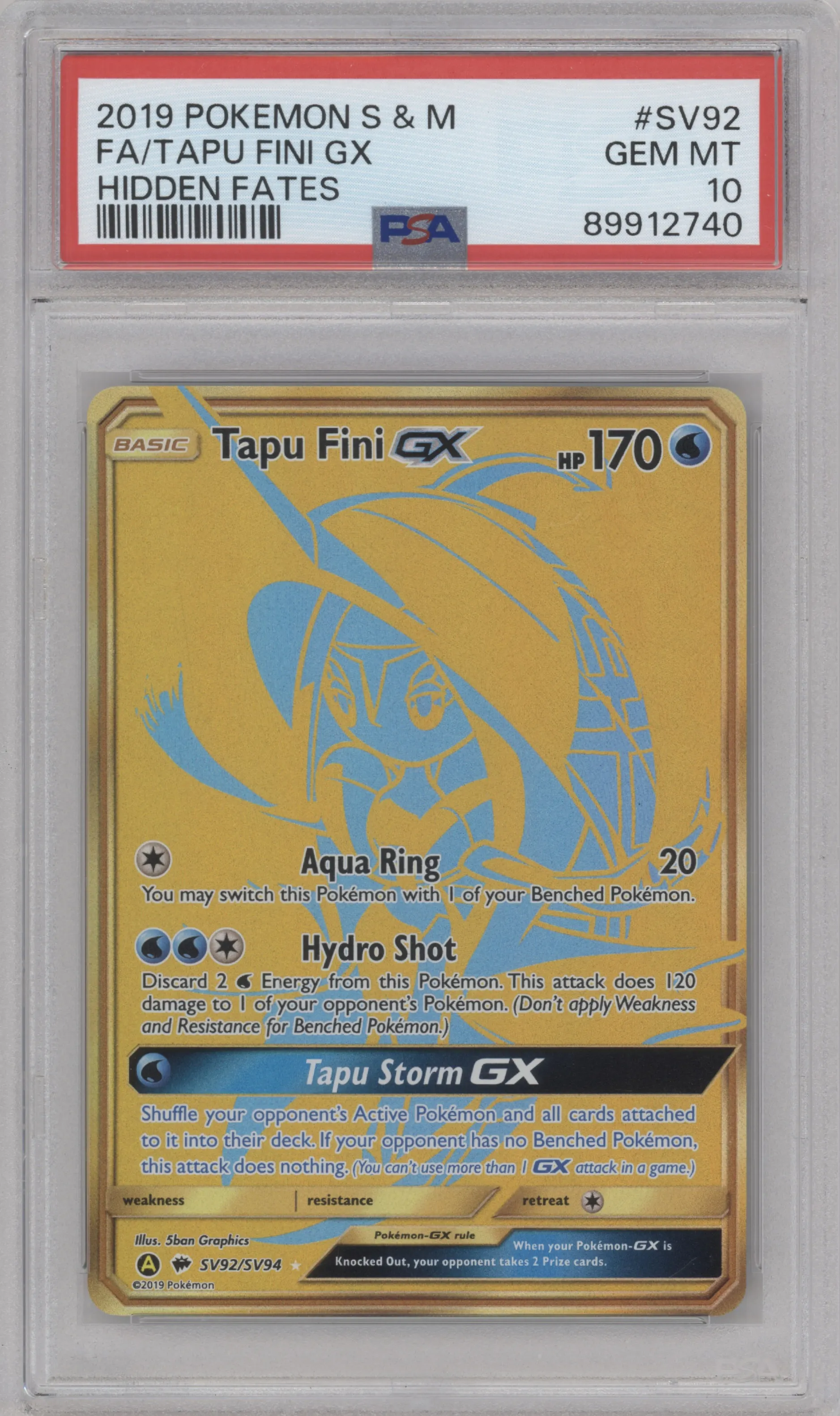 2019 Pokemon S&M Hidden Fates Tapu Fini GX #SV92 PSA 10
