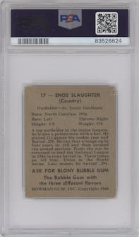 Enos Slaughter from the 1948 Bowman set graded by PSA and given an overall grade of 3.
