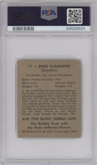 Enos Slaughter from the 1948 Bowman set graded by PSA and given an overall grade of 3.