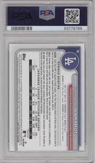 Yoshinobu Yamamoto from the 2024 Bowman set graded by PSA and given an overall grade of 10.