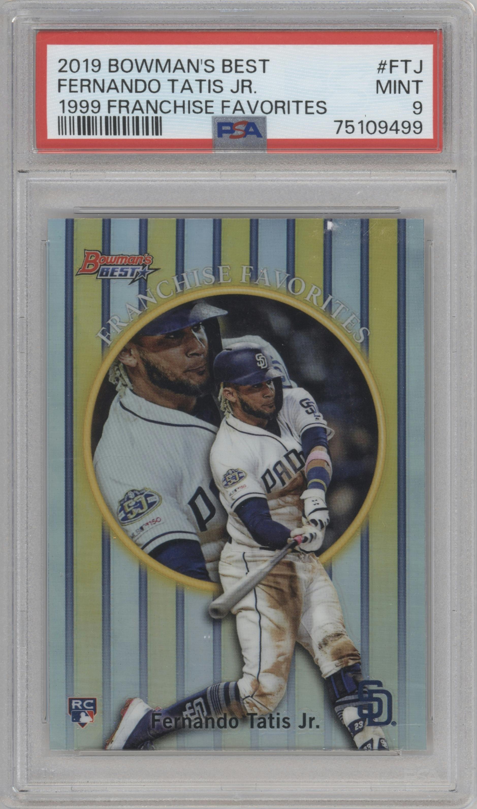 Fernando Tatis Jr. from the 2019 Bowman’s Best set graded by PSA and given an overall grade of 9.