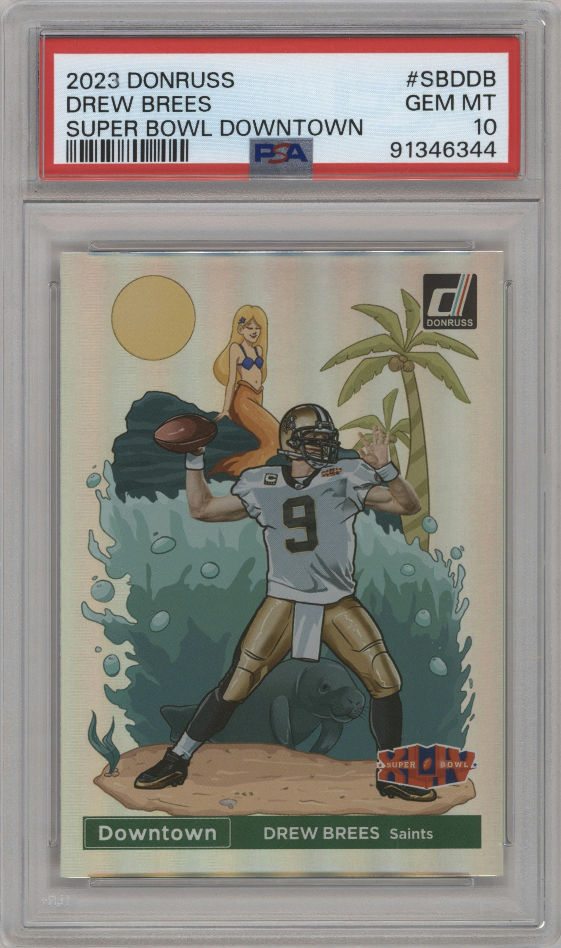 Drew Brees from the 2023 Panini Donruss set graded by PSA and given an overall grade of 10.