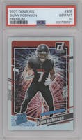 Bijan Robinson from the 2023 Panini Donruss set graded by PSA and given an overall grade of 10.