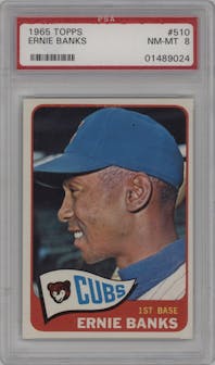 Ernie Banks from the 1965 Topps set graded by PSA and given an overall grade of 8.