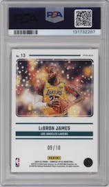 LeBron James	 from the 2024-25 Donruss Optic set featuring a Gold parallel graded by PSA and given an overall grade of 9.