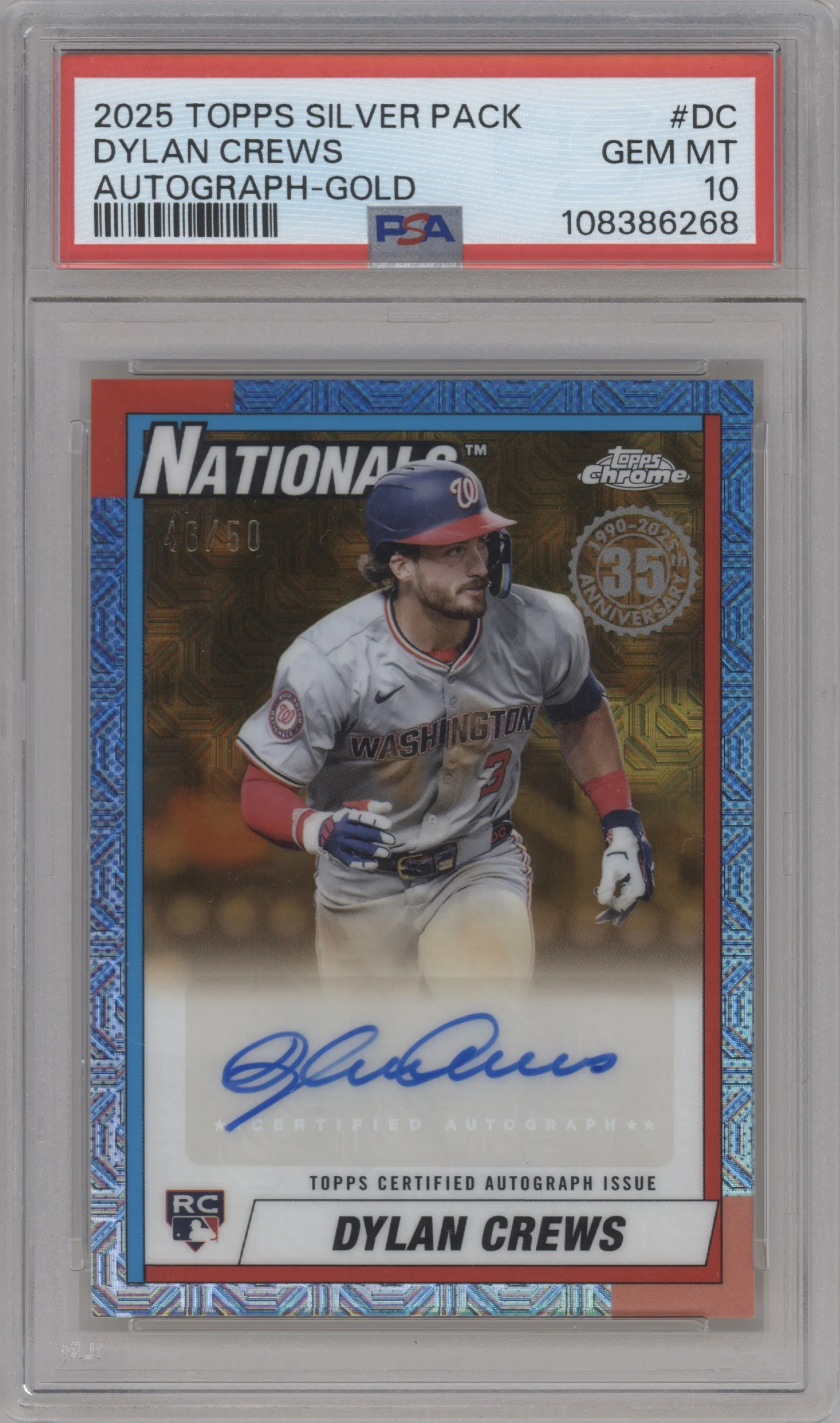 2025 Topps 1990 Chrome Auto Dylan Crews Gold PSA 10