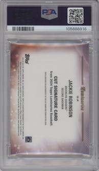 Jackie Robinson from the 2024 Topps Luminaries set graded by PSA and given an overall grade of 10.