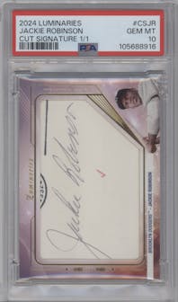 Jackie Robinson from the 2024 Topps Luminaries set graded by PSA and given an overall grade of 10.