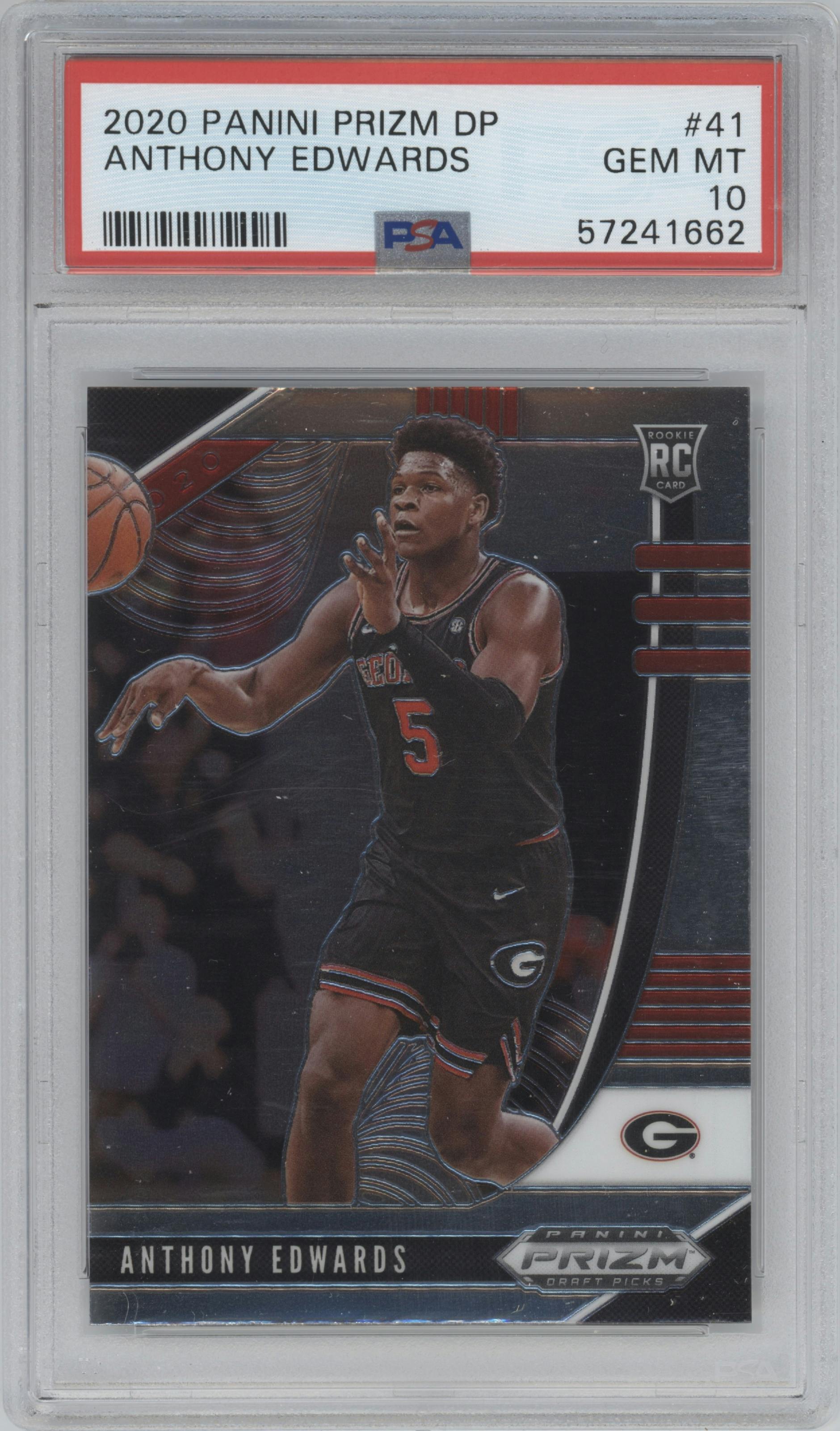 Anthony Edwards from the 2020-21 Panini Prizm Draft Picks set graded by PSA and given an overall grade of 10.