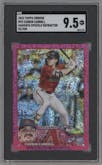 Corbin Carroll from the 2023 Topps Chrome set featuring a Magenta Speckle Refractor parallel graded by SGC and given an overall grade of 9.5.