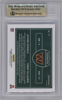 Jayden Daniels/Terry McLaurin from the 2024 Donruss Optic set graded by Beckett and given an overall grade of 9.5.