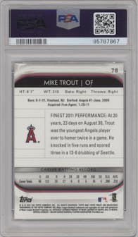 Mike Trout from the 2012 Topps Finest set graded by PSA and given an overall grade of 10.