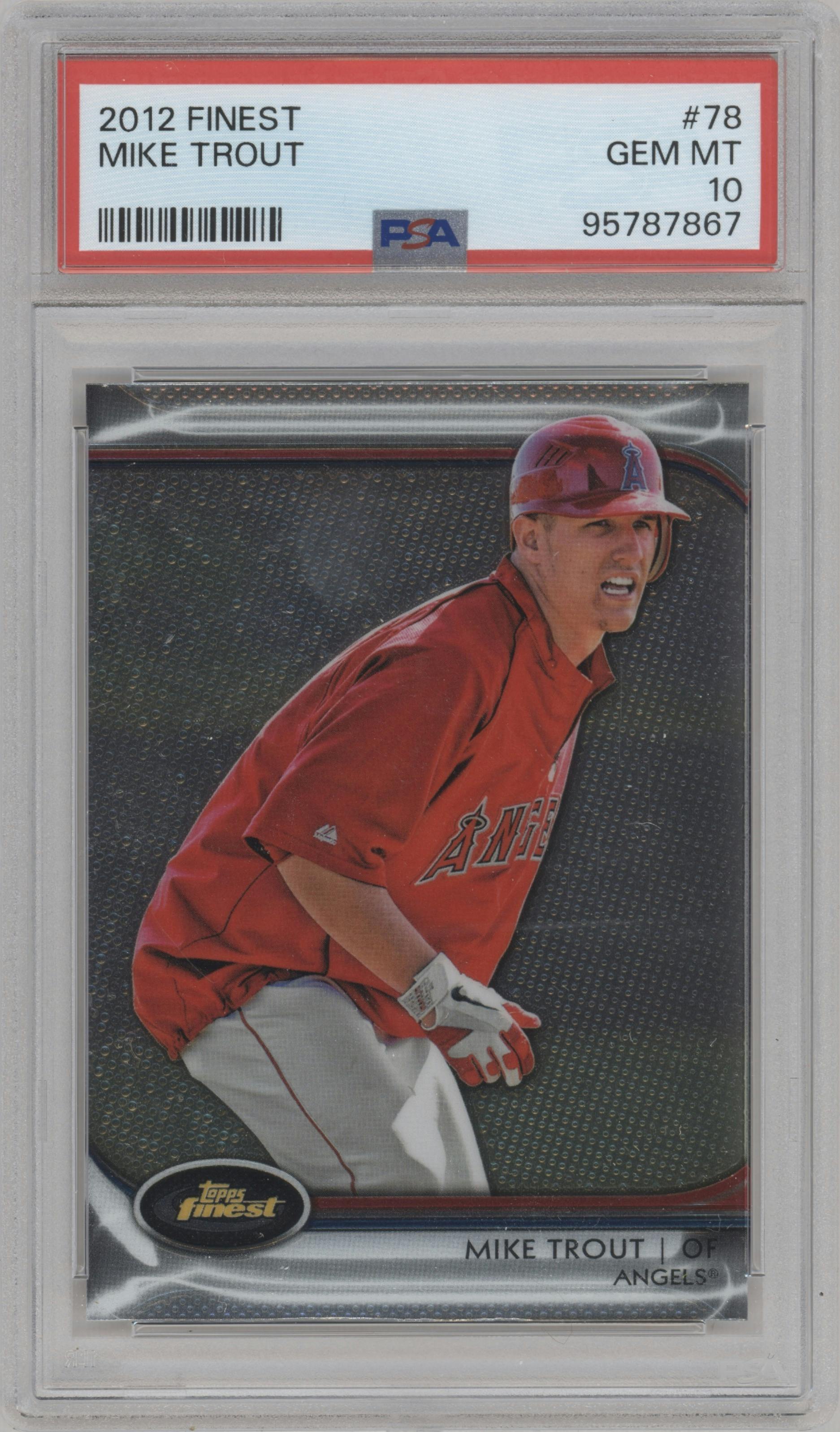 Mike Trout from the 2012 Topps Finest set graded by PSA and given an overall grade of 10.