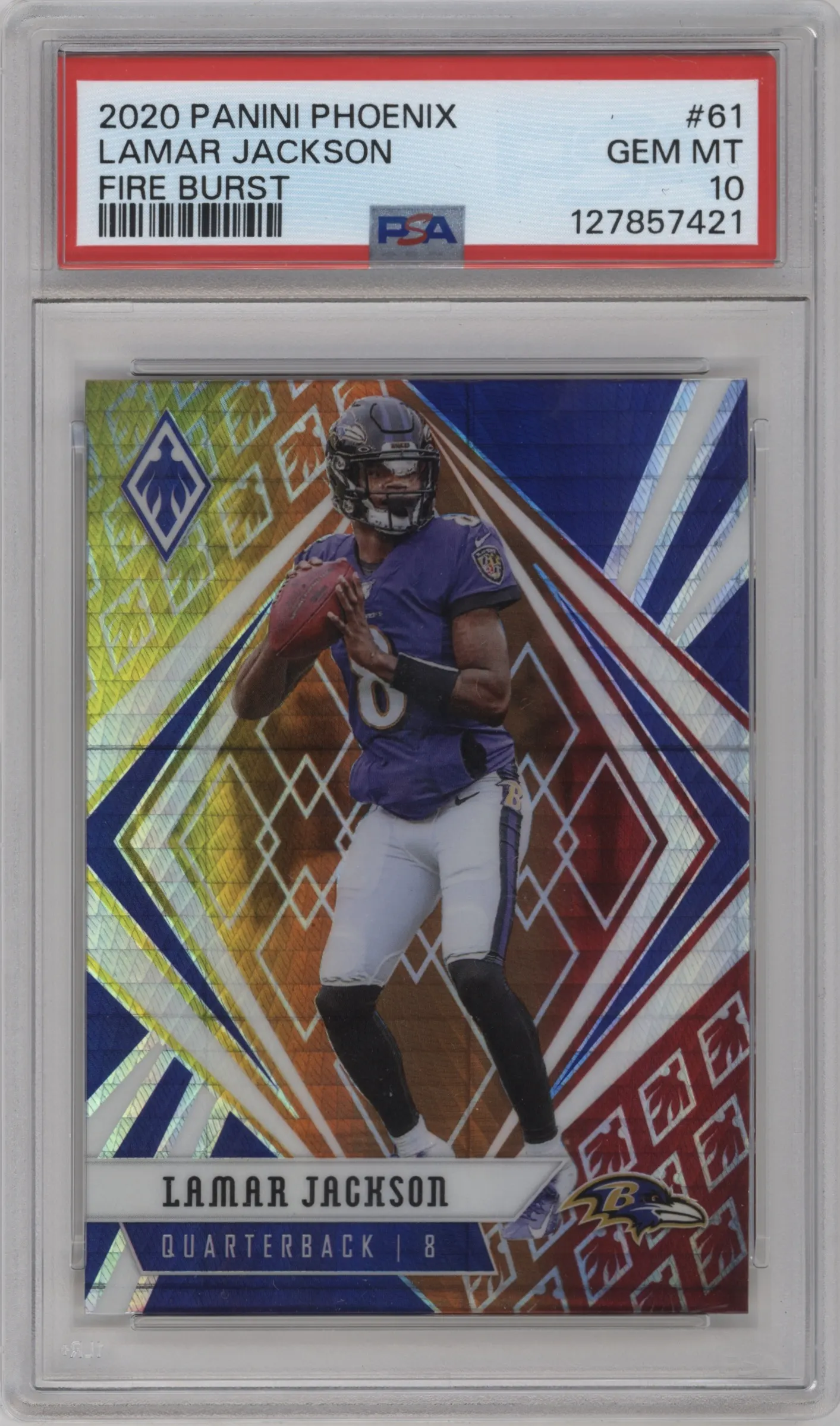 2020 Panini Phoenix Lamar Jackson Fire Burst PSA 10