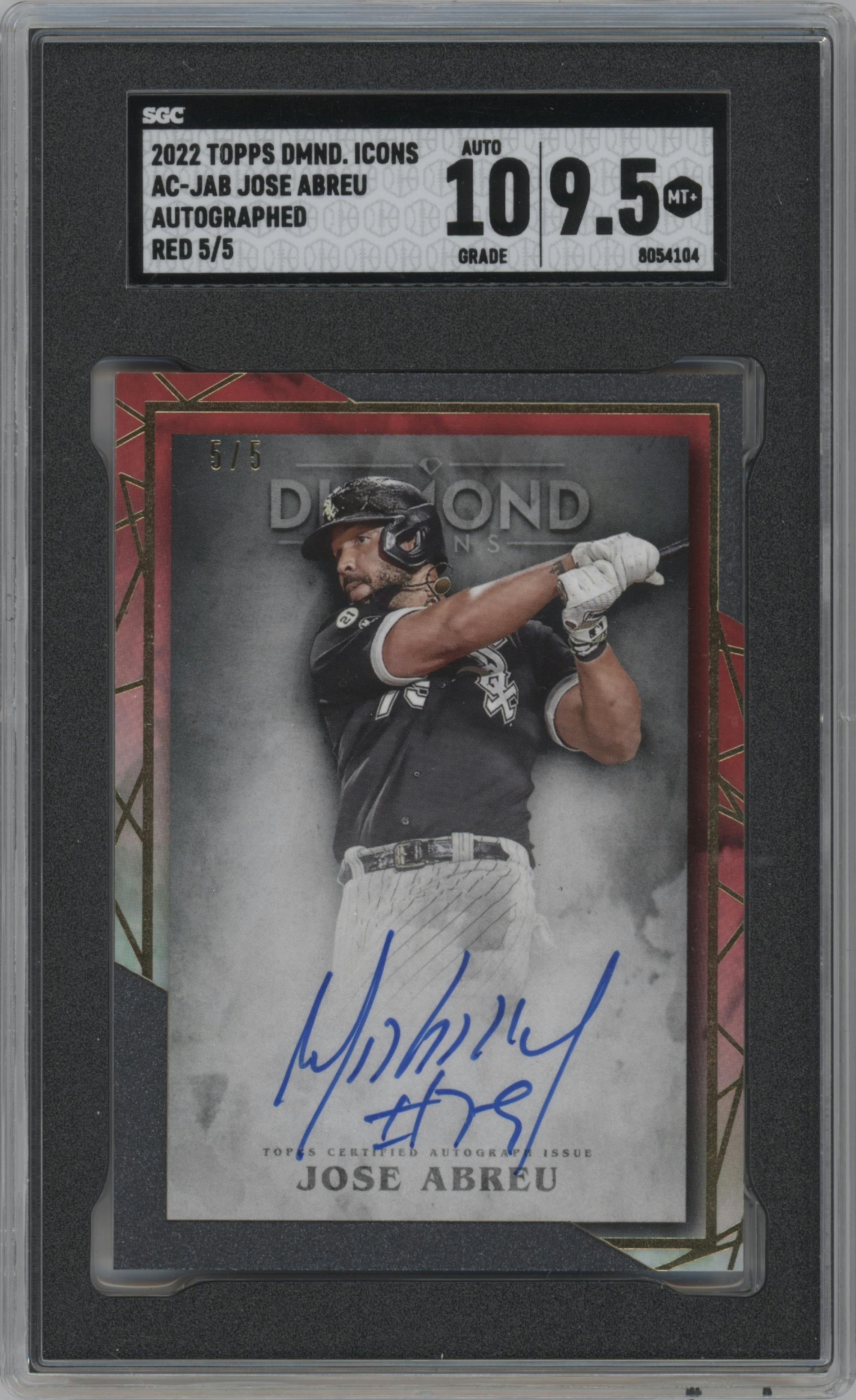 Jose Abreu from the 2022 Topps Diamond Icons set featuring a Red parallel graded by SGC and given an overall grade of 9.5.