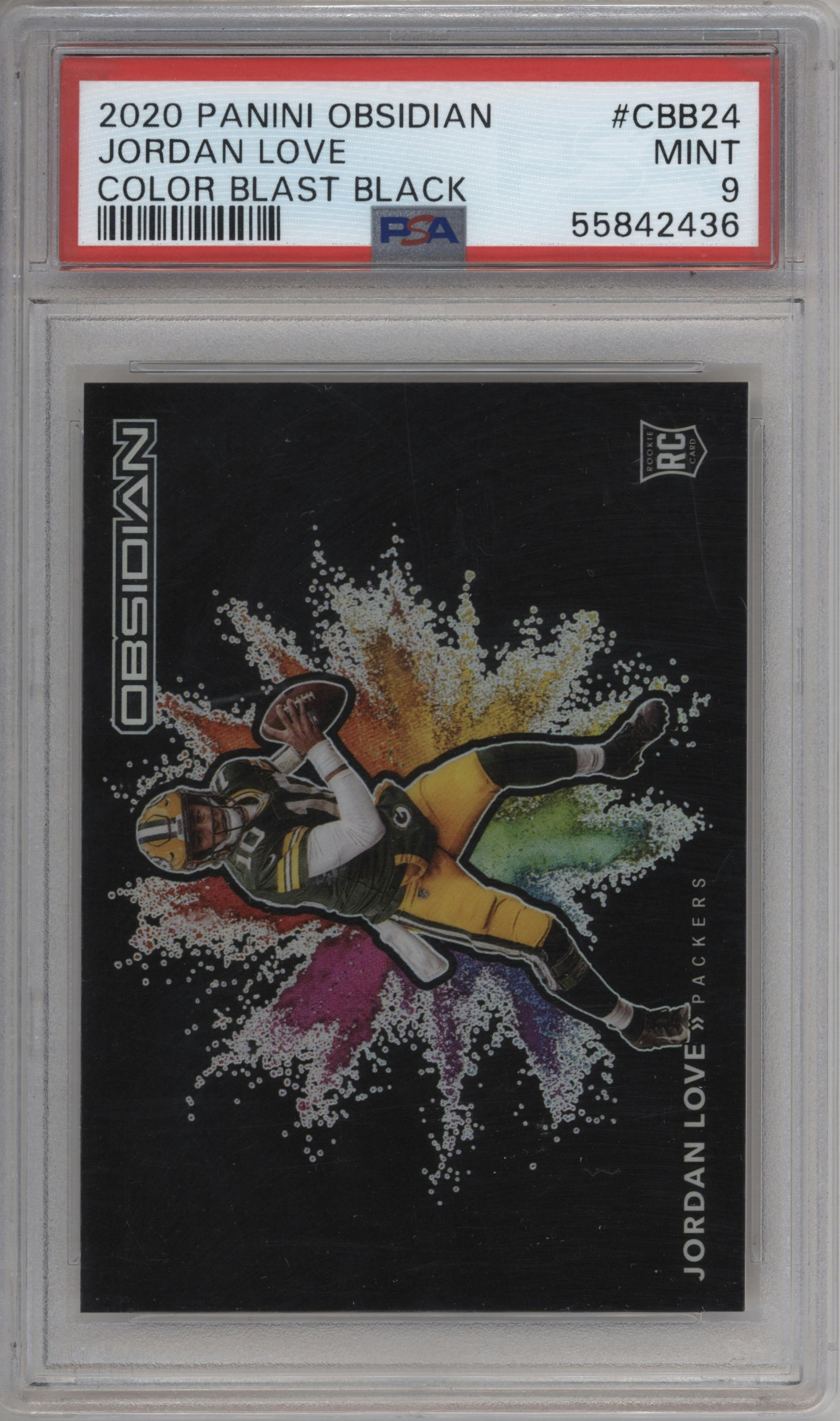 Jordan Love from the 2020 Panini Obsidian set graded by PSA and given an overall grade of 9.