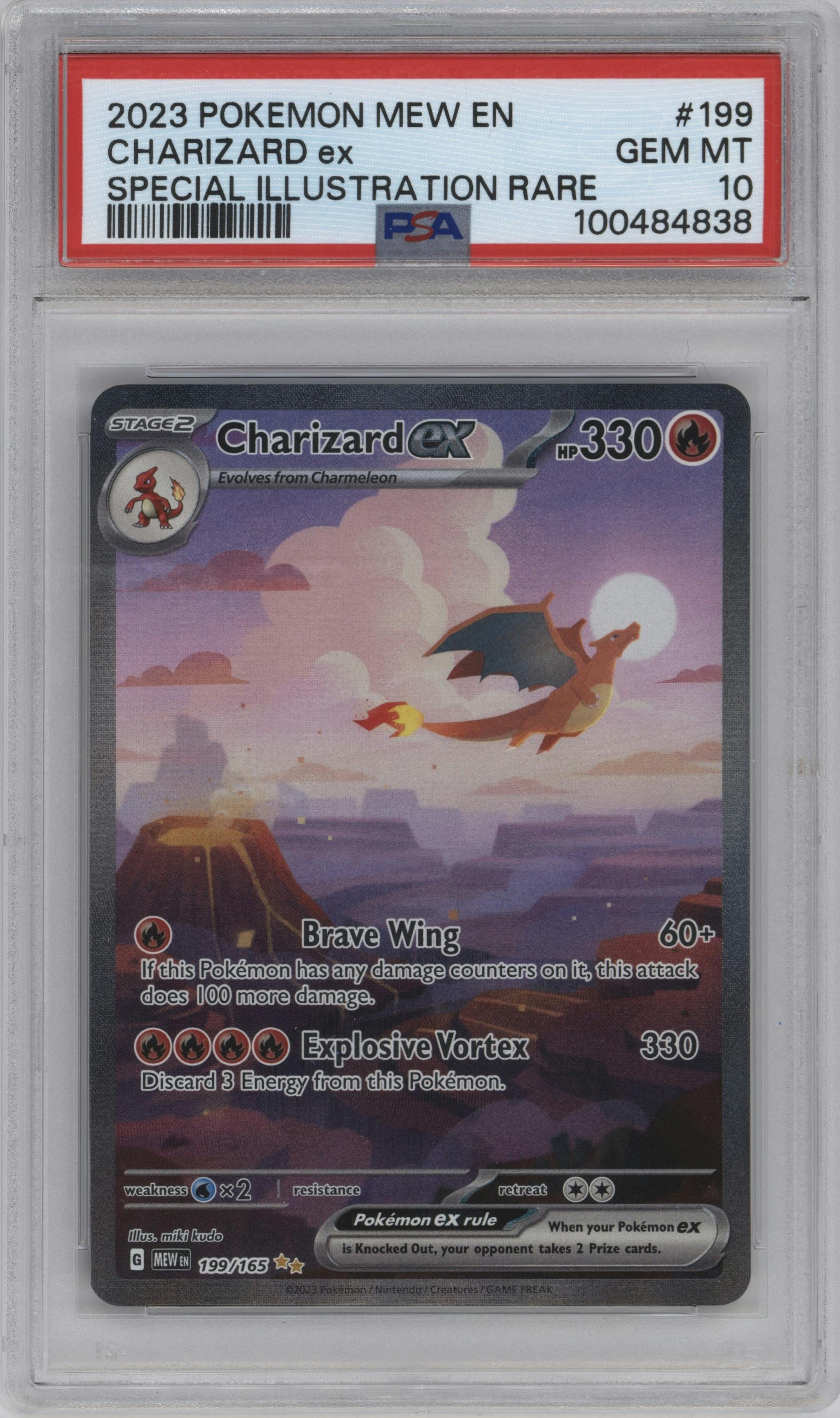Charizard ex from the 2023 Pokemon SV set graded by PSA and given an overall grade of 10.