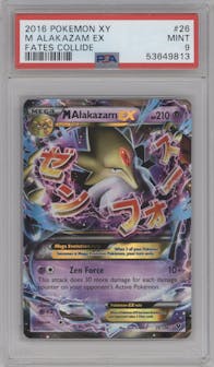 M Alakazam EX from the 2016 Pokemon XY set graded by PSA and given an overall grade of 9.