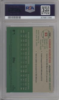 Gunnar Henderson from the 2023 Topps Chrome Platinum Anniversary set graded by PSA and given an overall grade of 10.