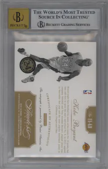 Kobe Bryant from the 2015-16 Panini Flawless set featuring a Ruby parallel graded by Beckett and given an overall grade of 9.