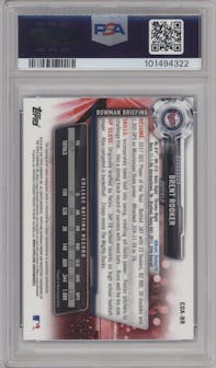 Brent Rooker from the 2017 Bowman Draft set featuring a Blue Refractor  parallel graded by PSA and given an overall grade of 9.