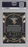 Justin Jefferson from the 2020 Panini Select set featuring a Orange Prizm parallel graded by PSA and given an overall grade of 8.