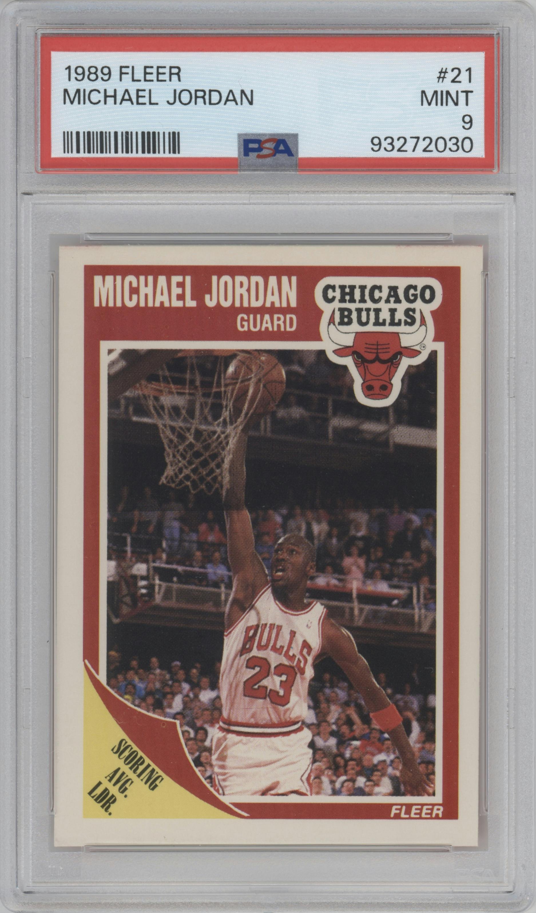 Michael Jordan from the 1989-90 Fleer set graded by PSA and given an overall grade of 9.