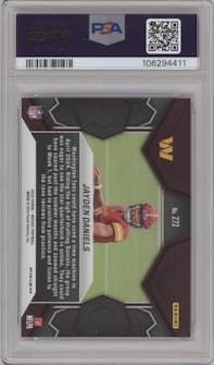 Jayden Daniels from the 2024 Panini Mosaic set featuring a Mosaic parallel graded by PSA and given an overall grade of 10.