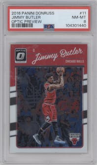 Jimmy Butler from the 2016-17 Panini Donruss  set graded by PSA and given an overall grade of 8.