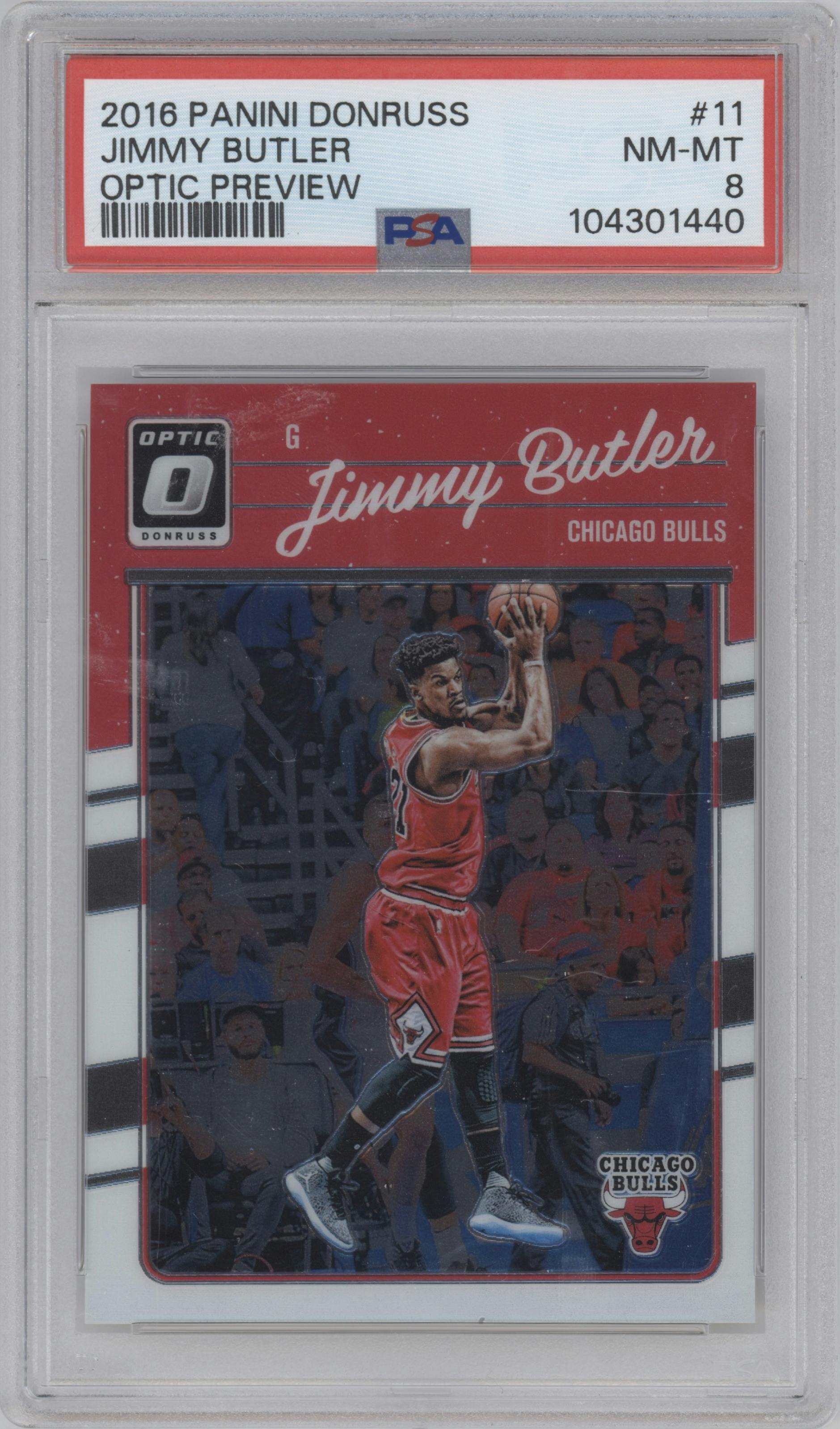 Jimmy Butler from the 2016-17 Panini Donruss  set graded by PSA and given an overall grade of 8.