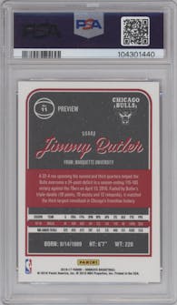 Jimmy Butler from the 2016-17 Panini Donruss  set graded by PSA and given an overall grade of 8.