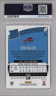 Josh Allen from the 2018 Panini Donruss Optic set featuring a Aqua parallel graded by PSA and given an overall grade of 10.