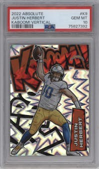 Justin Herbert from the 2022 Panini Absolute set graded by PSA and given an overall grade of 10.