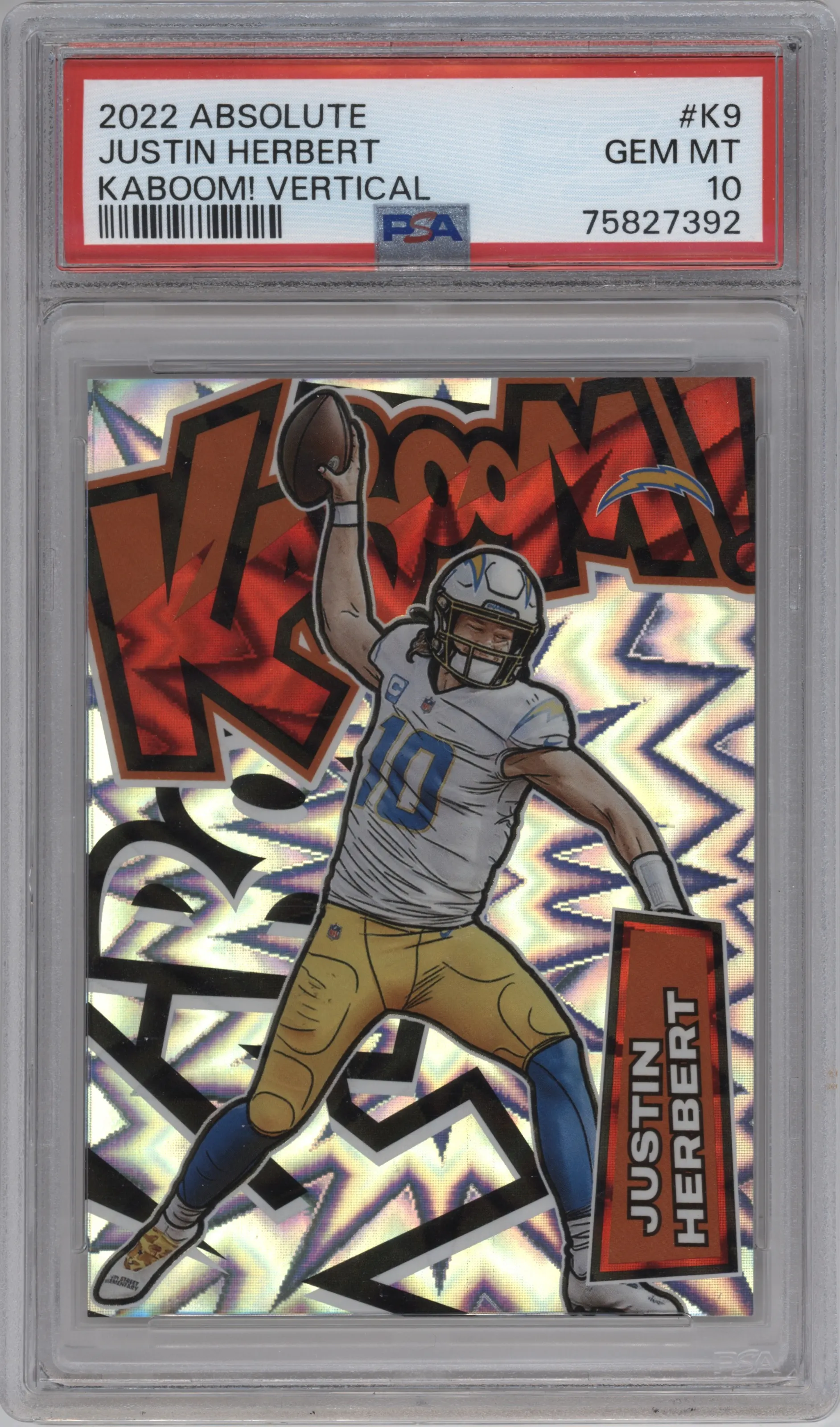 2022 Panini Absolute Kaboom! Vertical Justin Herbert #K9 PSA 10