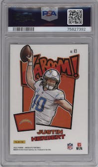 Justin Herbert from the 2022 Panini Absolute set graded by PSA and given an overall grade of 10.